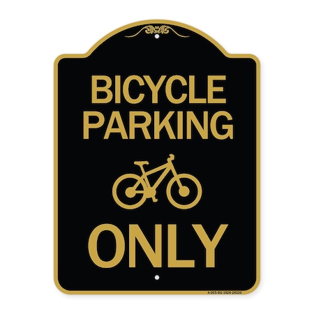 Bicycle Parking Only With Graphic, Black & Gold Aluminum Architectural Sign
